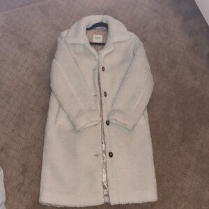 Amber Crombie and Fitch white fur trench worn twice